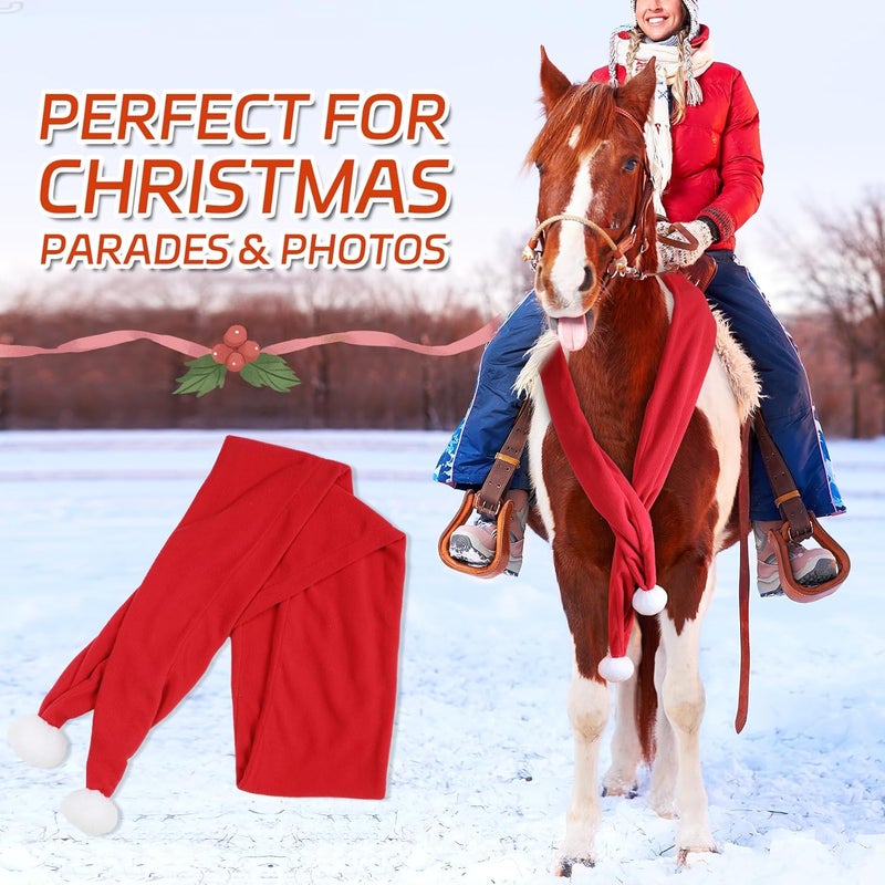 NRTFE Christmas Fleece Scarf for Horse, Red Santa Equestrian Decoration Holiday Xmas Parade - Image 5